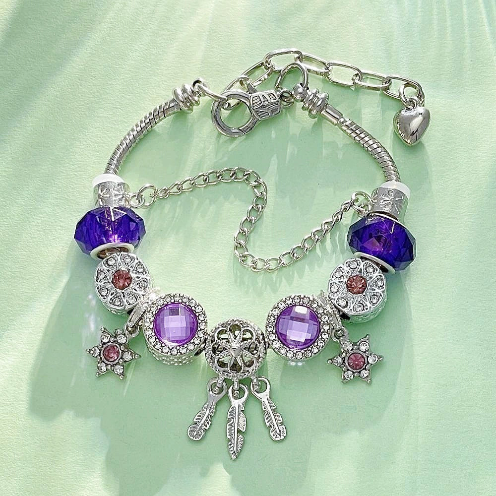 DIY Beaded Charm Bracelet for Women & Girls Cute Ocean Shell Floral Heart Pendant Beaded Bracelet Trendy Bangle Gift Jewelry