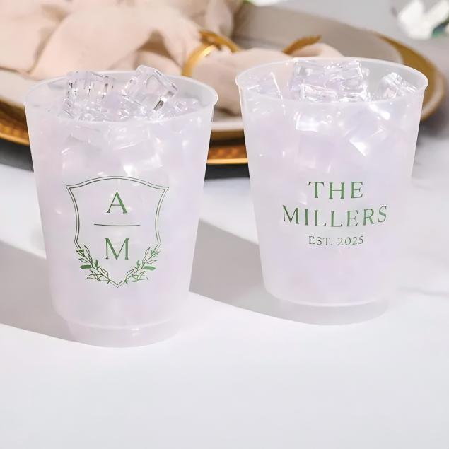 Custom Wedding Frosted Cups, Wedding Reception Favors, Modern Wedding Decor, Minimalist Wedding, Engagement Party, Wedding Monogram Cups