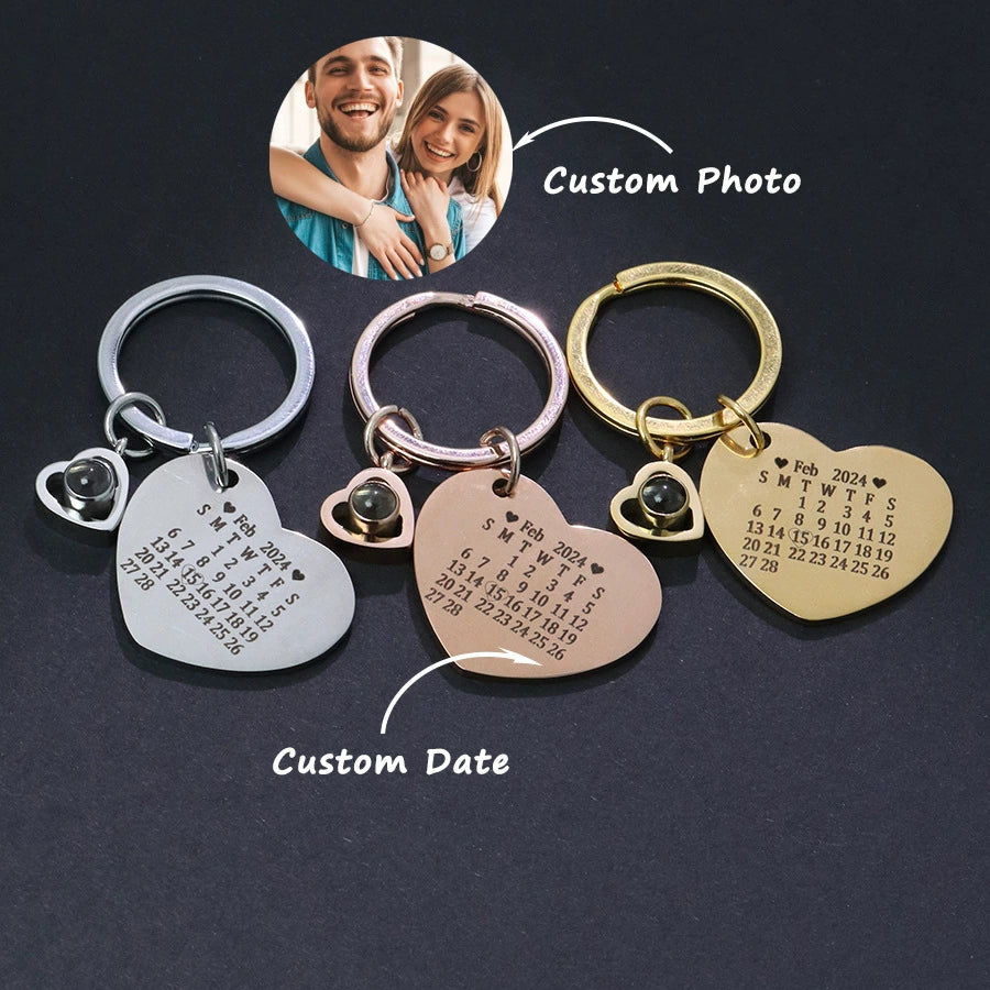 Custom Photo Calendar Keychain Heart Projection Keychain Christmas Gift