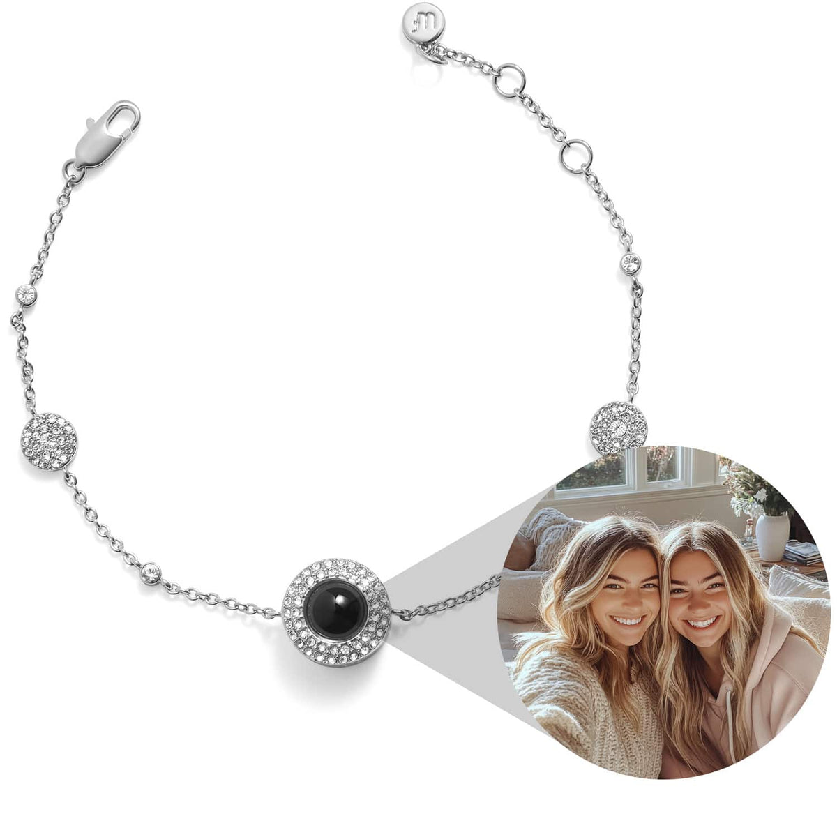Personalized Circle Photo Station Bracelet Custom Projection Crystal Bracelet Christmas Gift for Wife