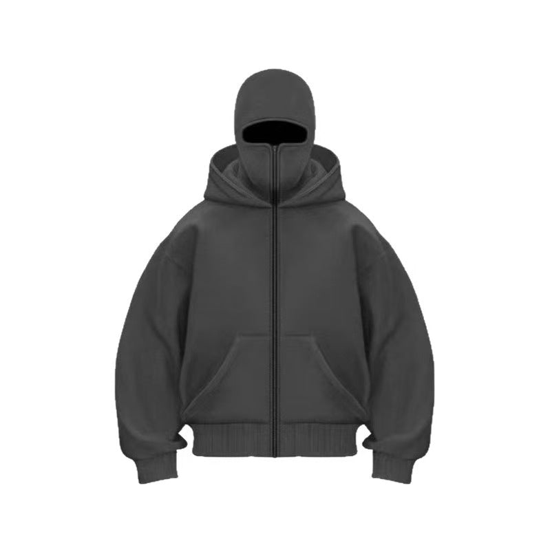 2-in-1 Mask Zipped Hoodie Windproof Sports Jacket with Face Mask Unisex Zip-Up Antisocial Wear