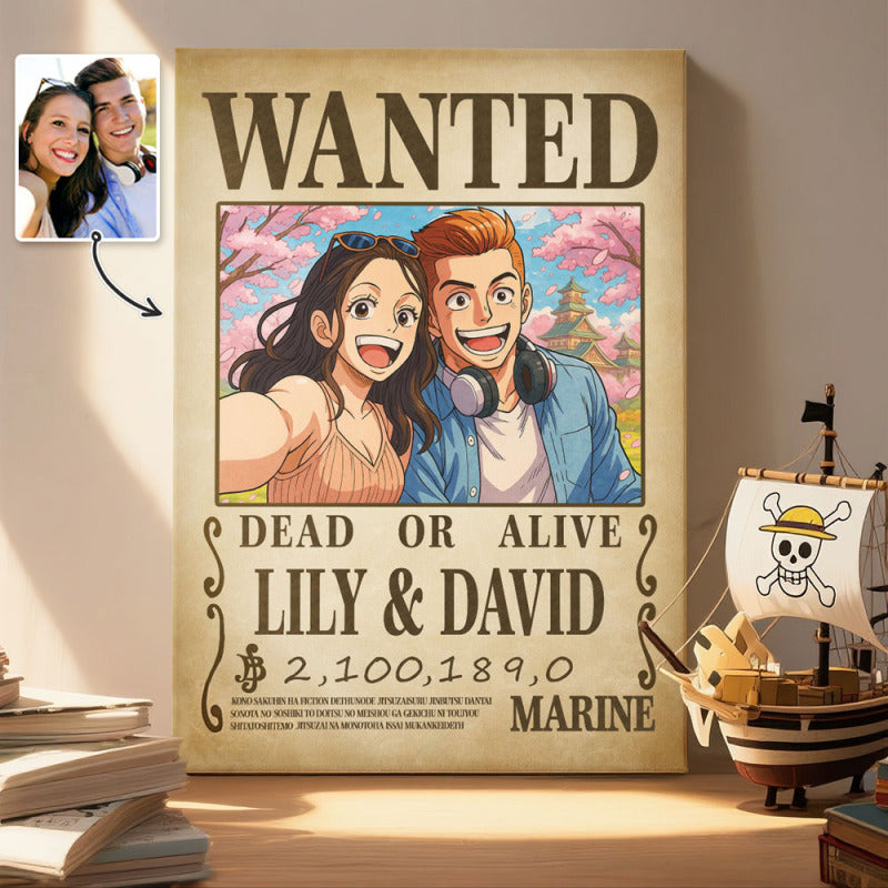 Custom Anime Bounty Couple Portrait Personalized Anime Style Wanted Poster Portrait Unique Captains' Couple Portrait