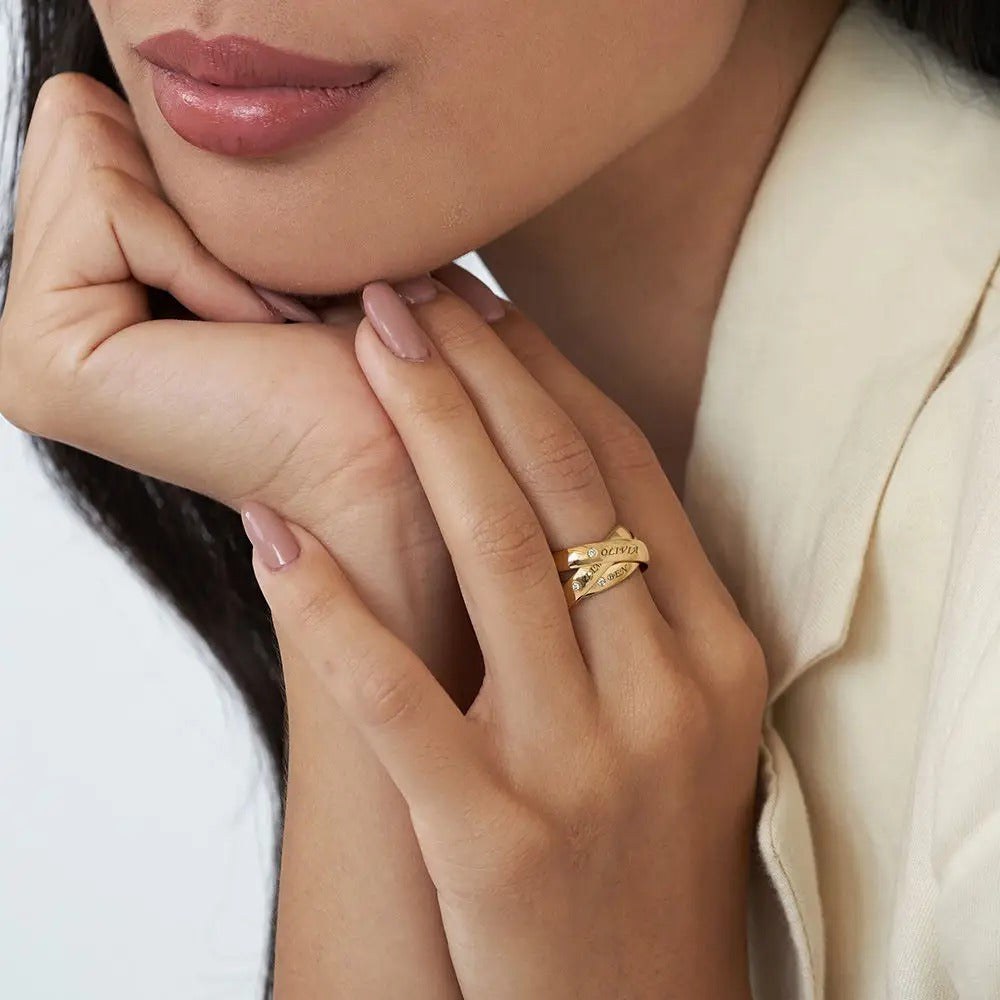 Three Interlocking Birthstone Rings – Personalized Triple Band Ring Gift for Her