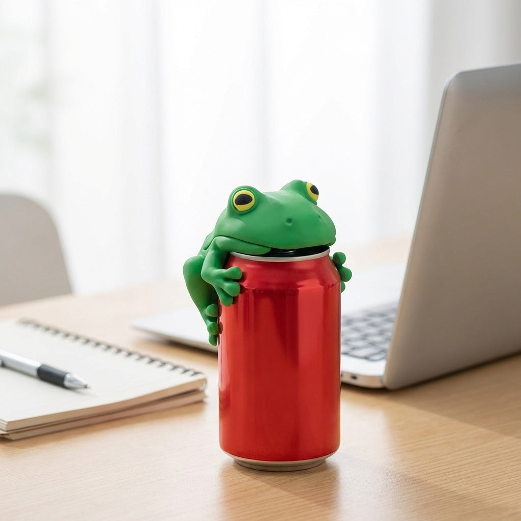 Cute 3D Printed Frog Can Lid Cover Portable Reversible Beverage Can Dustproof Cover Reusable Spill-Proof Cap Fun Soda Can Protector for Standard Cans
