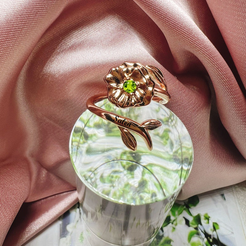 Personalized Birth Flower Fidget Spinner Ring: Anxiety Jewelry, Valentine's Day Gift, Mother's Day Gifts