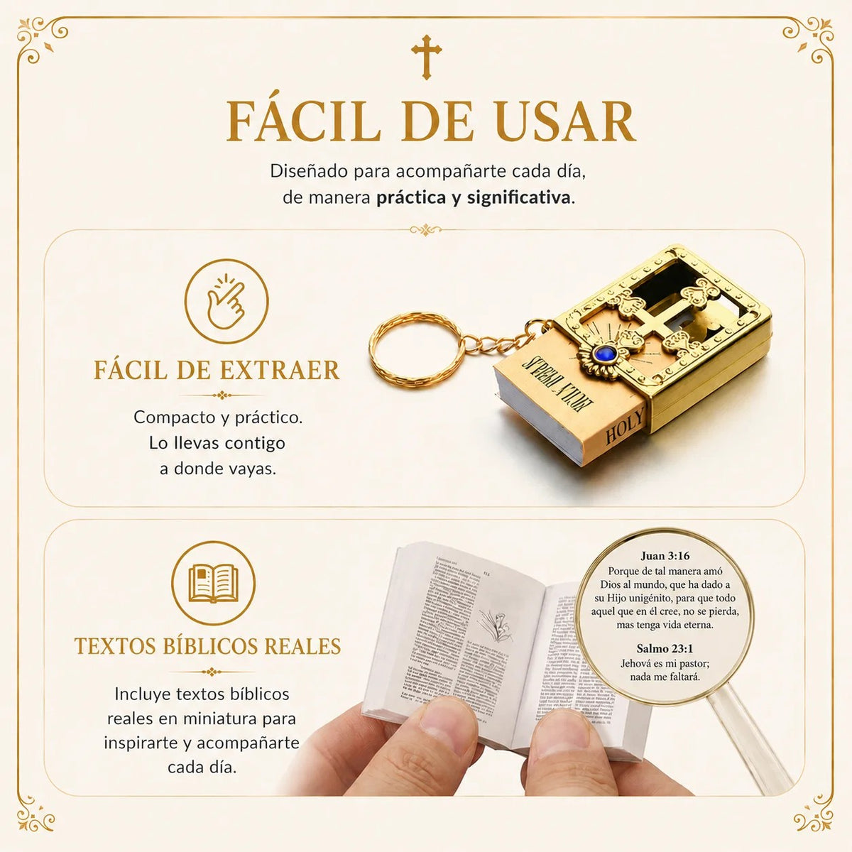 **Mini Bible Keychain – Cross Metal Book Frame with Real Readable Mini Bible, Pocket Scripture Key Ring, Religious Keepsake Gift**