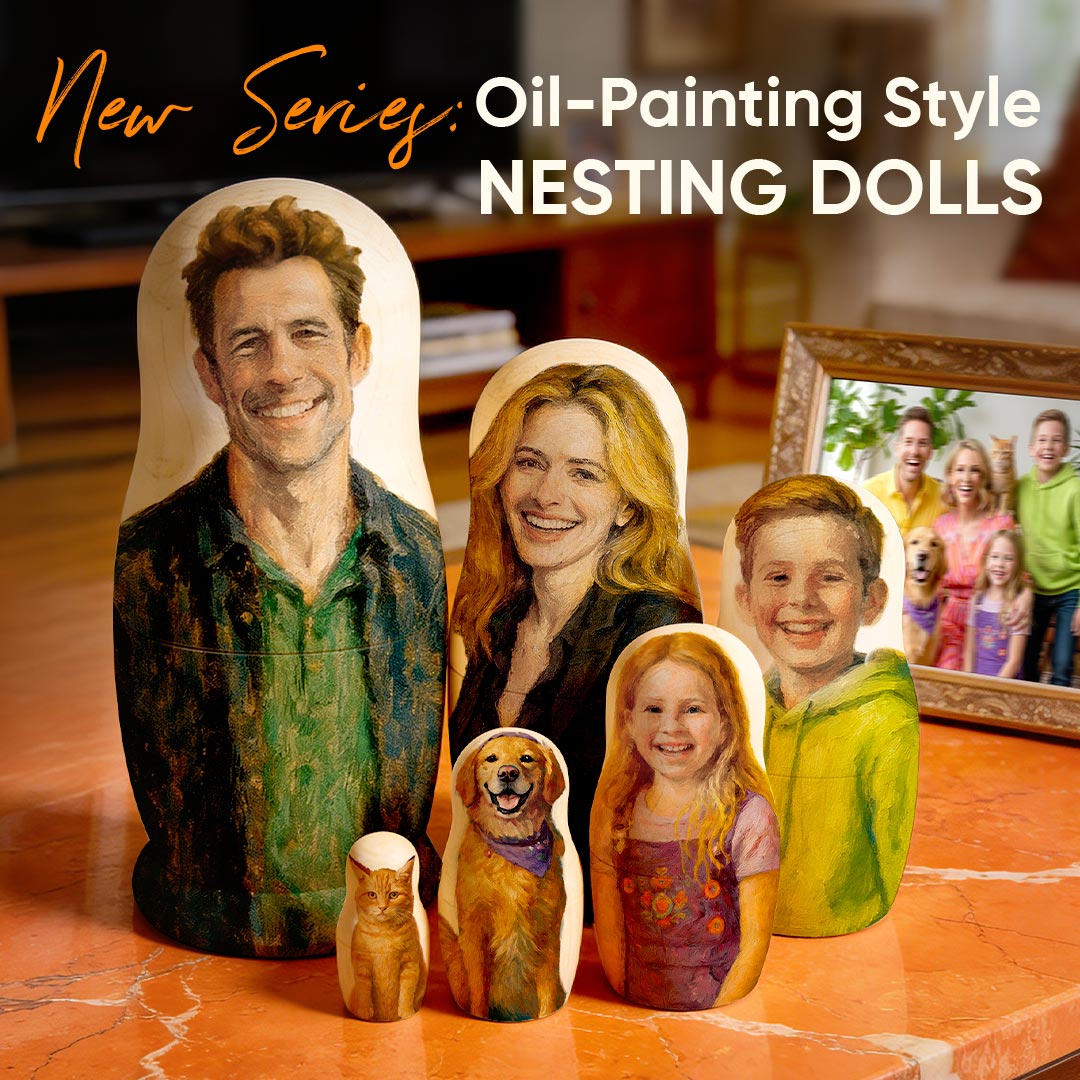 Personalized Portrait Nesting Doll Custom Photo Oil Painting Style Gift for Dad Family Matryoshka Doll Christmas Gift
