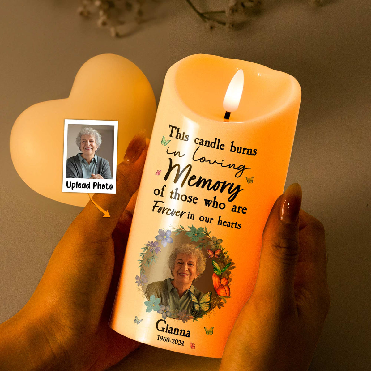 Personalized Photo LED Candle This Candle Burns In Loving Memory Memorial Gift for Grandma