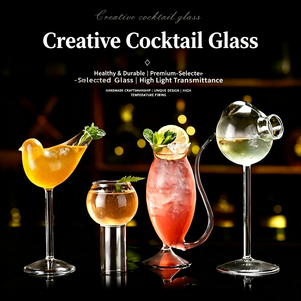 Creative Novelty Cocktail Glass Collection Bird Shaped Glass Vampire Sipping Glass Molecular Mixology Goblet Unique Glassware Set for Bars Parties & Home