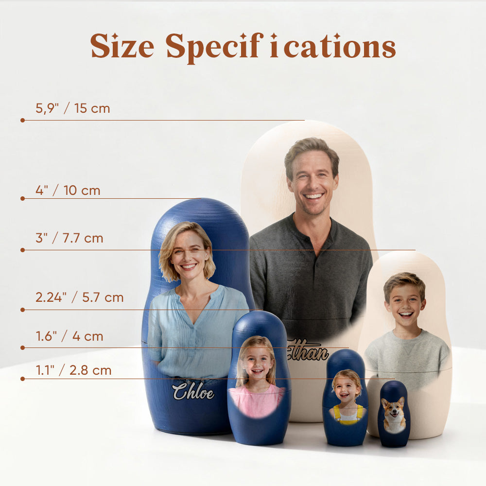 Personalized Photo Nesting Doll Custom Text Family For Dad Picture Matryoshka Keepsake Gift for Christmas and Home Decor