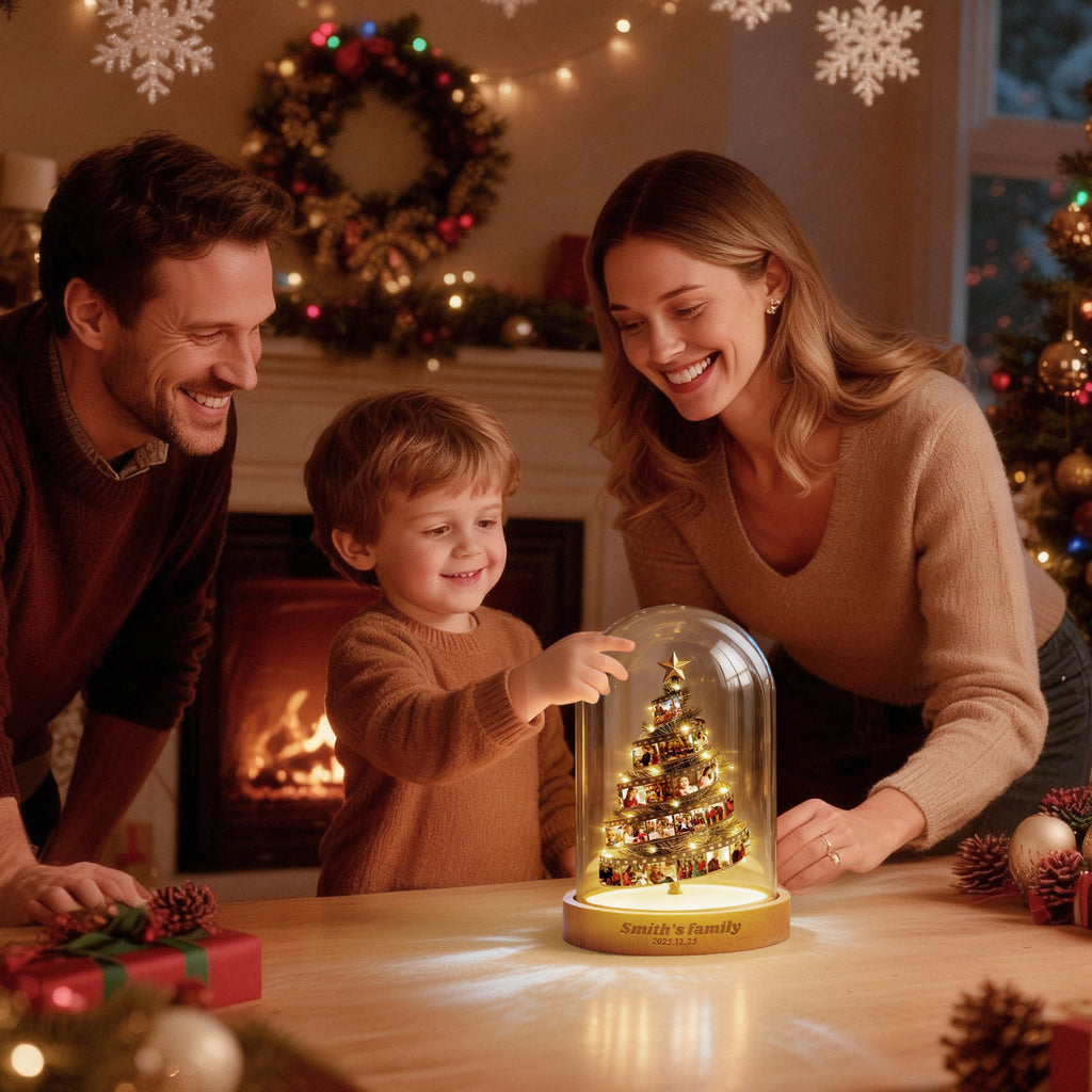 Custom Photo Film Christmas Tree Night Light Personalized Family Lamp Keepsake with Engraved Base Christmas Gift