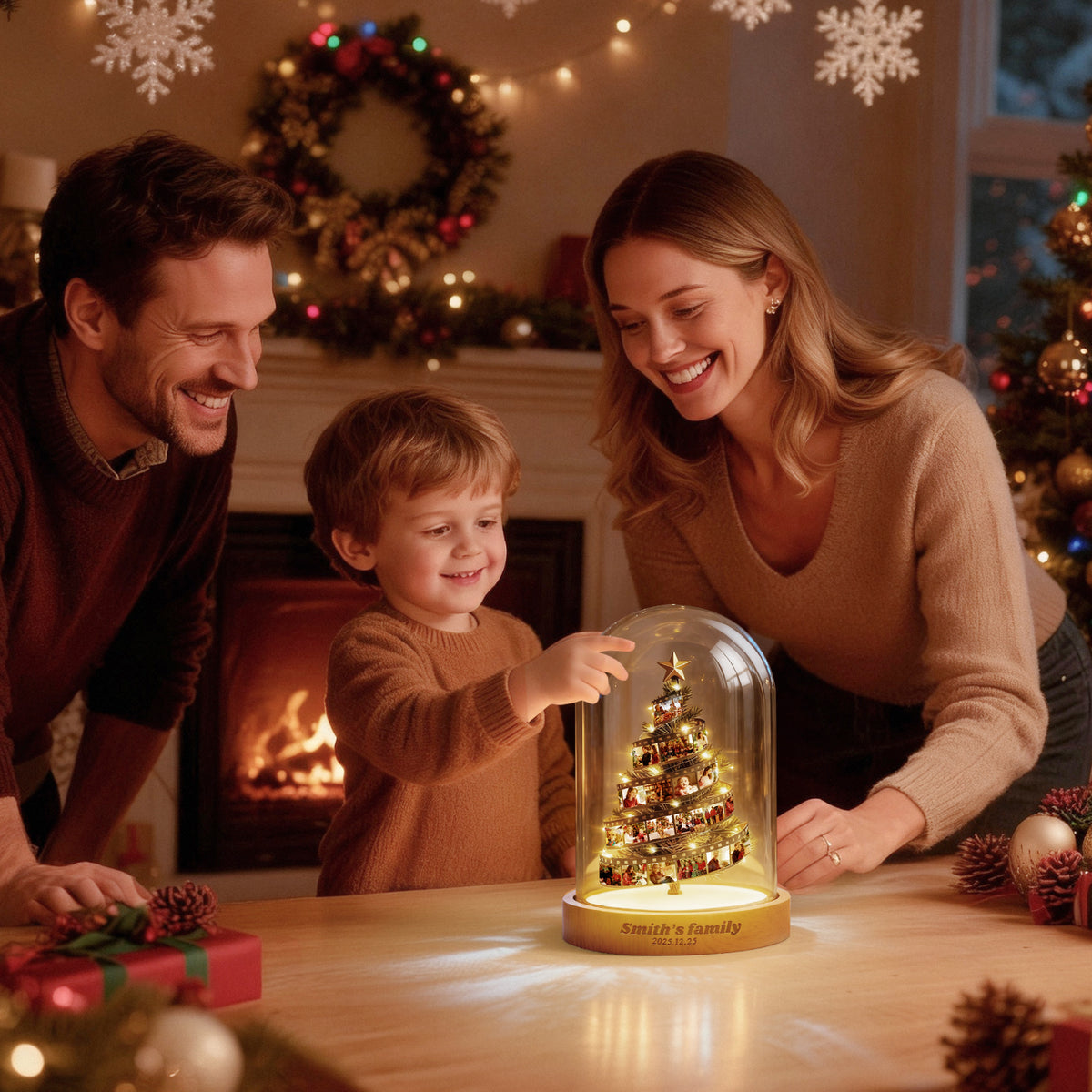 Custom Photo Film Christmas Tree Night Light Personalized Family Lamp Keepsake with Engraved Base Christmas Gift