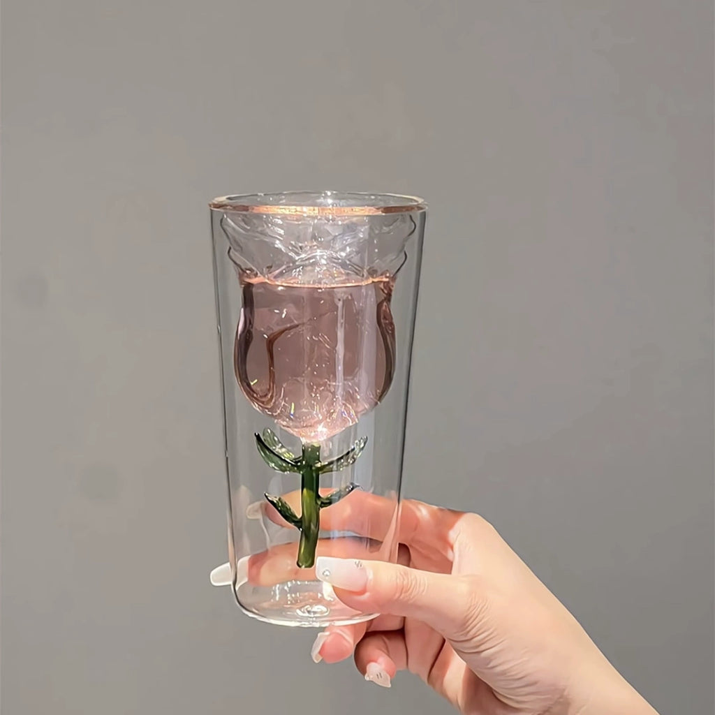 Double Layer Rose Glass Cup Mother'S Day Gift For Mom