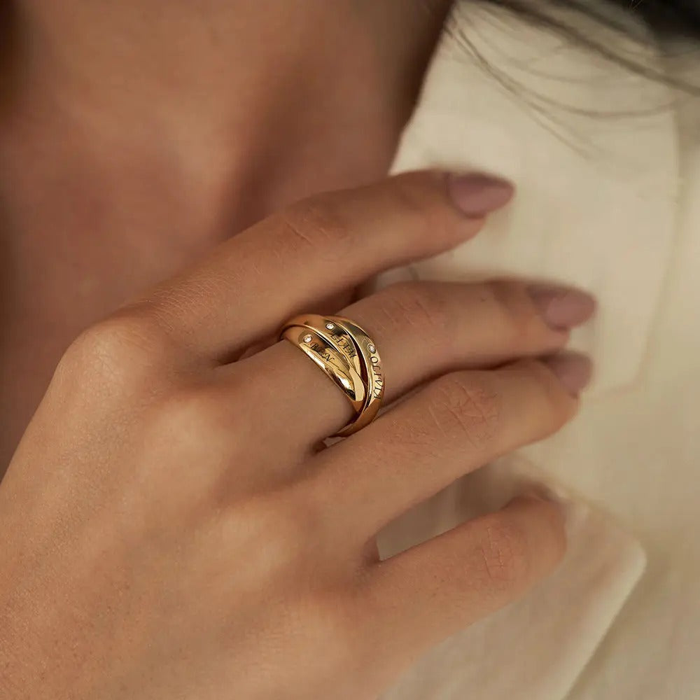 Three Interlocking Birthstone Rings – Personalized Triple Band Ring Gift for Her
