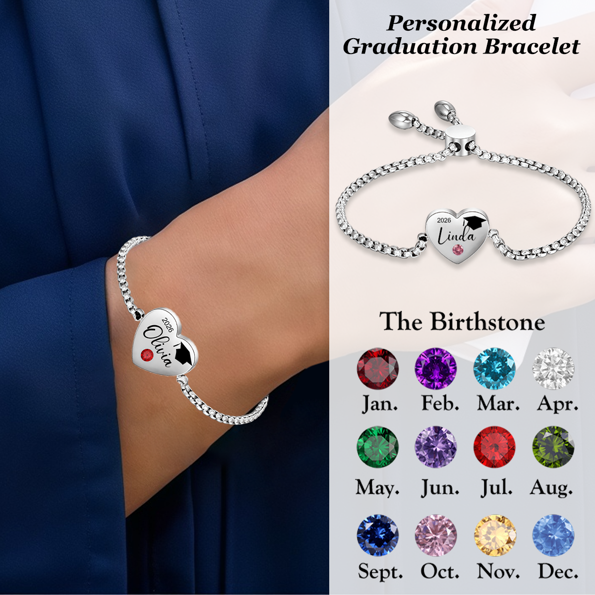 Personalized Graduation Birthstone Bracelet Gift for Graduates