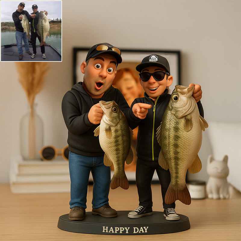 Custom 2D Wooden Fishing Photo Cute Animated Style Cartoon Style Desk Decor