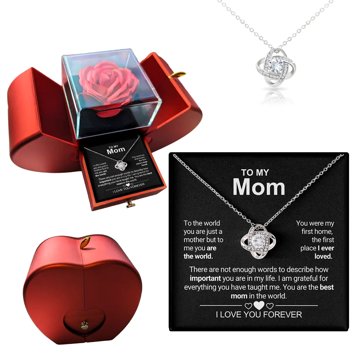 To My Love Necklace with Eternity Flower Red Rose Gift Box Set Mother's Day Gift