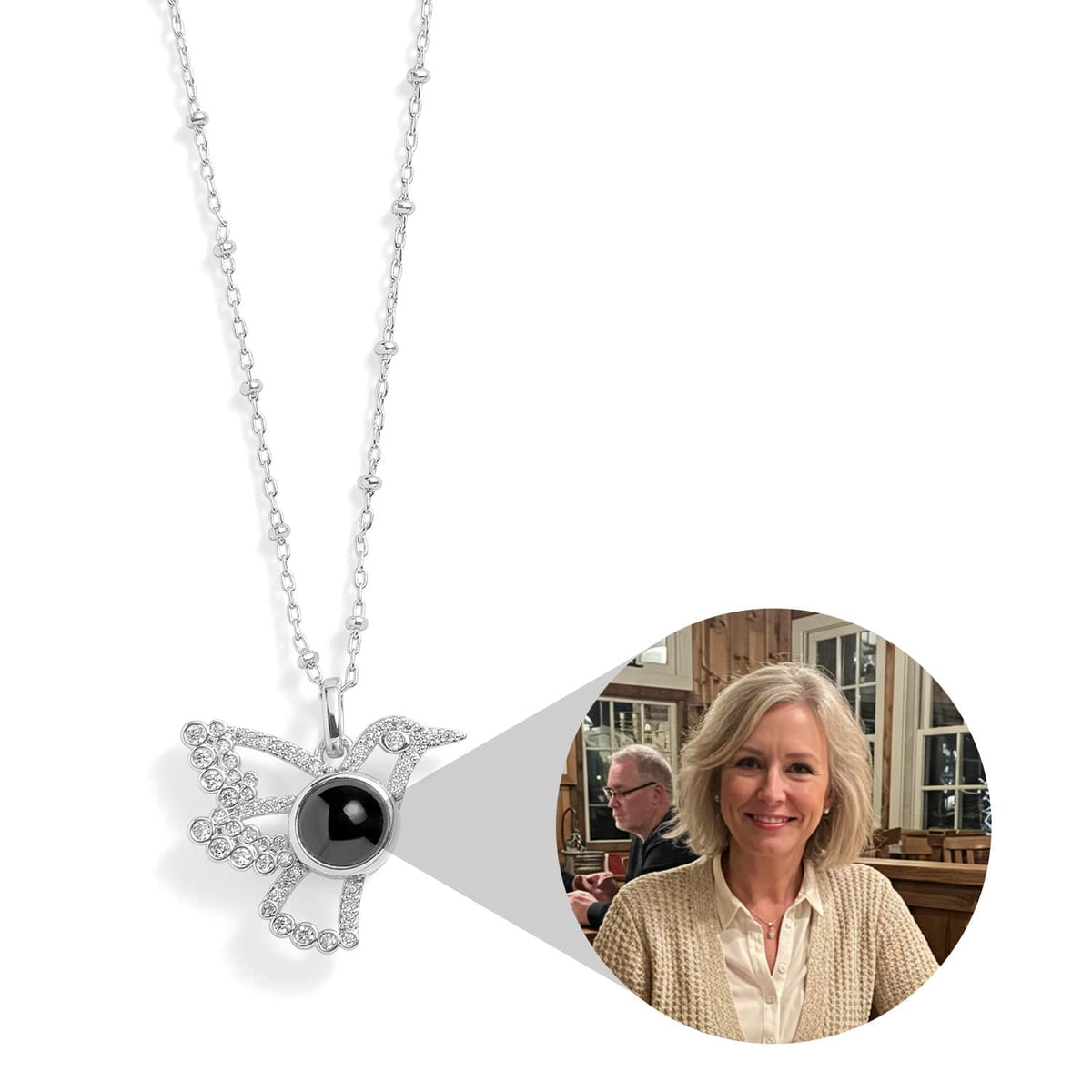 Personalized Bird Photo Necklace Custom Projection Gem Crystal Necklace Christmas Gifts for Wife