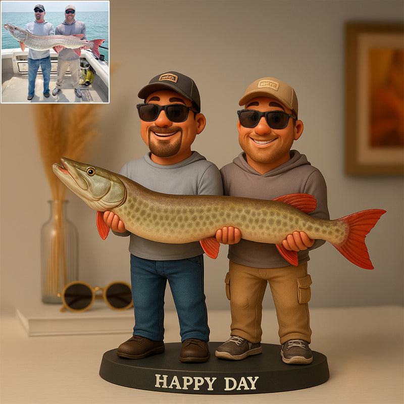 Custom 2D Wooden Fishing Photo Cute Animated Style Cartoon Style Desk Decor