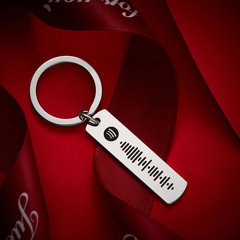Spotify Code Keychain, Custom Scannable Engraved Custom Music, Song Keychain Gifts for Him Silver Color