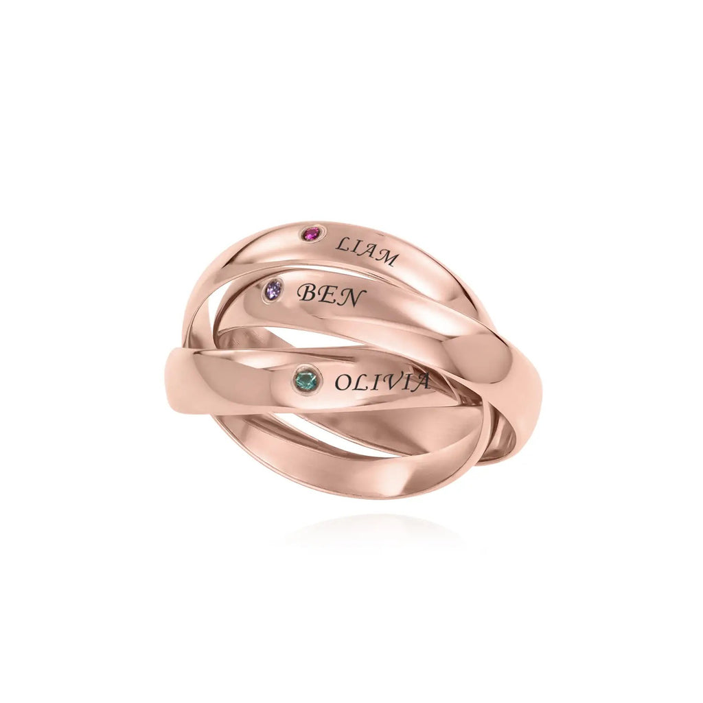 Three Interlocking Birthstone Rings – Personalized Triple Band Ring Gift for Her