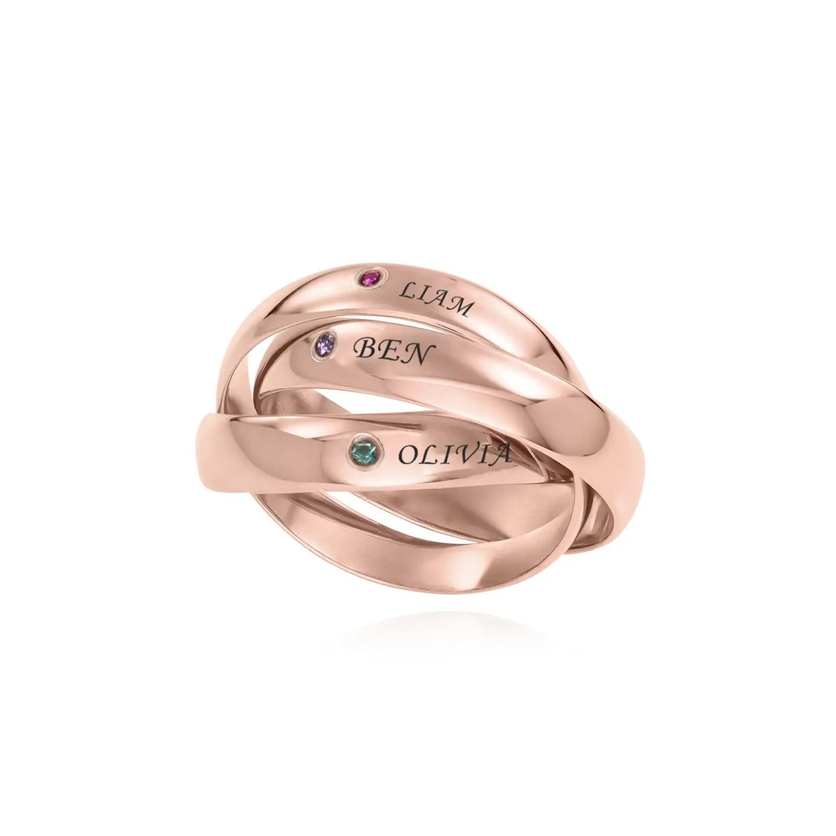 Three Interlocking Birthstone Rings – Personalized Triple Band Ring Gift for Her