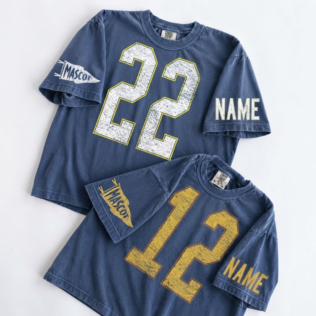Custom Spirit Shirt, Personalized Team Tee, Custom Initial Shirt with Number & Sleeve Print, Game Day Shirt