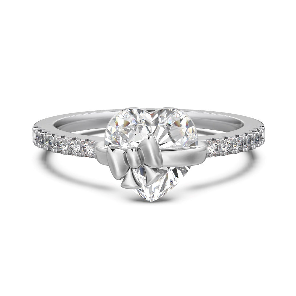 Heart Bow Ring Sterling Silver Ring Zircon Ring Gift For Her