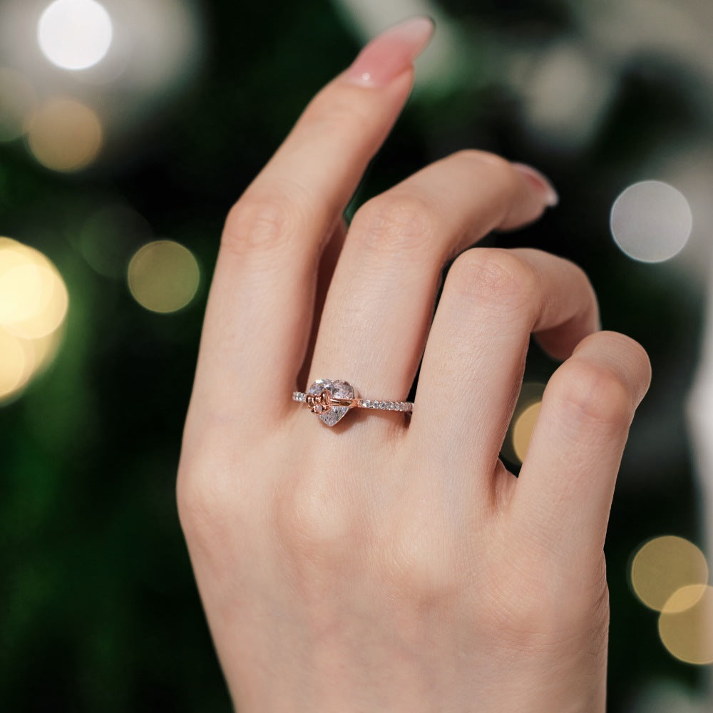 Heart Bow Ring Sterling Silver Ring Zircon Ring Gift For Her