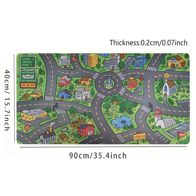1pc Cartoon City Street Large Mouse Pad - Ultra-Smooth Desk Mat with Stitched Edges, Non-Slip Rubber Base, Vibrant Urban Map Design for Office And Home Workspace Setup