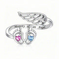 Mommy of an Angel Remembrance Ring Adjustable Angel Wing Baby Feet Heart Ring Miscarriage Infant Loss Memorial Jewelry Gift for Grieving Mothers