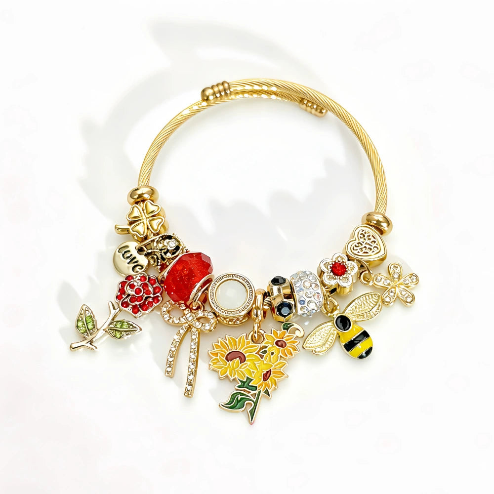 DIY Beaded Charm Bracelet for Women & Girls Cute Ocean Shell Floral Heart Pendant Beaded Bracelet Trendy Bangle Gift Jewelry