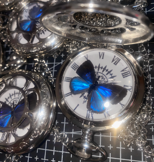 Vintage Inspired Butterfly Spinner Locket Pocket Watch Pendant Necklace