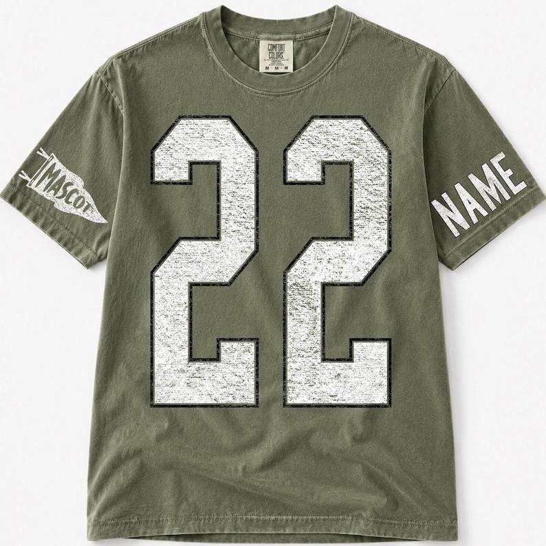 Custom Spirit Shirt, Personalized Team Tee, Custom Initial Shirt with Number & Sleeve Print, Game Day Shirt
