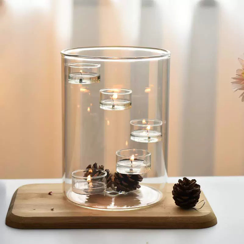 Halloween Multi-Tier Glass Hurricane Tealight Candle Holder Large Spiral Floating Glass Votive Holder for Pumpkin Candles Spooky Fall Table Centerpiece Halloween Party Decor