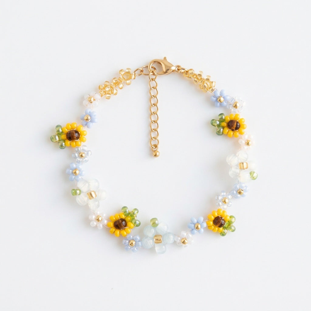 Sunflower Beaded Bracelet Cute Floral Charm Bracelet Colorful Beads Daisy Style Jewelry Gift for Girls