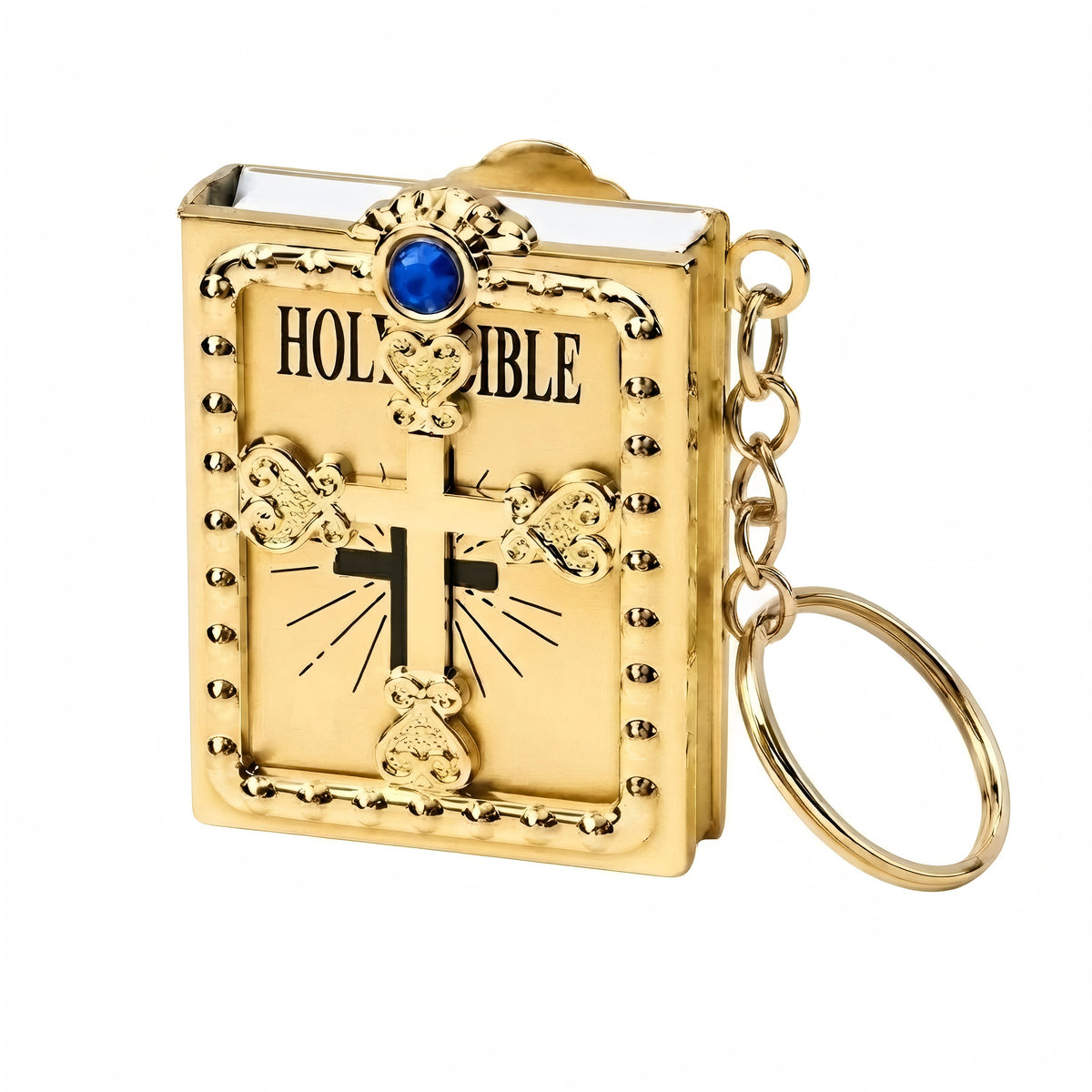 **Mini Bible Keychain – Cross Metal Book Frame with Real Readable Mini Bible, Pocket Scripture Key Ring, Religious Keepsake Gift**