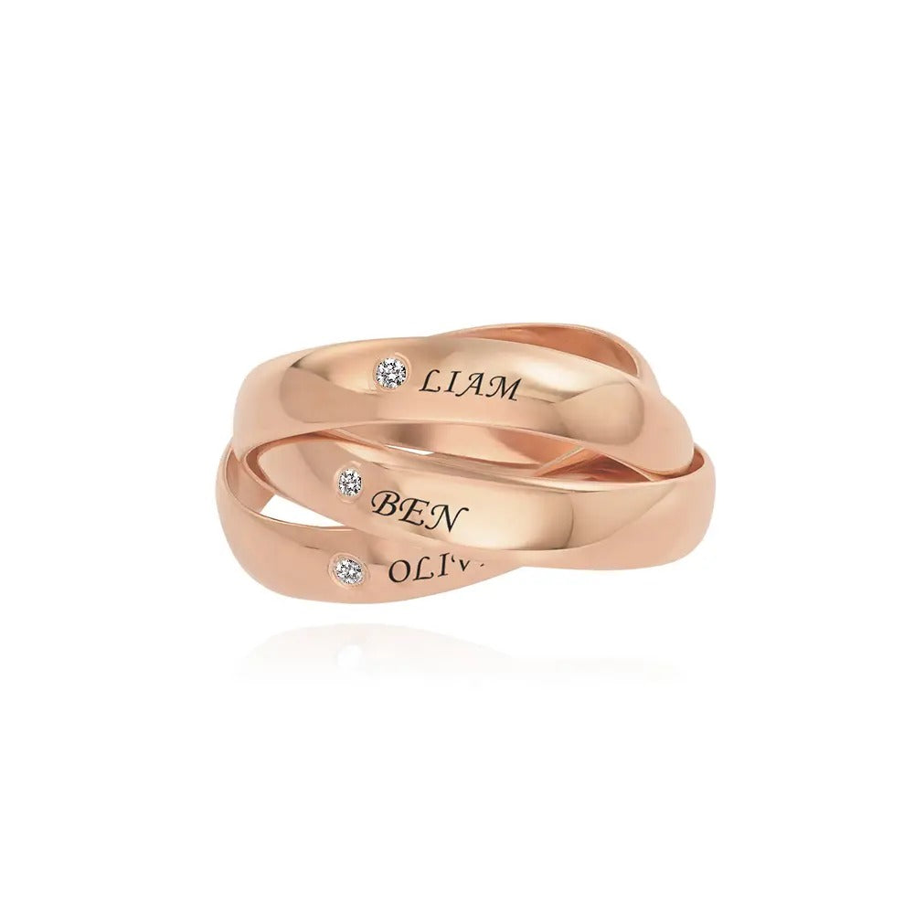 Three Interlocking Birthstone Rings – Personalized Triple Band Ring Gift for Her