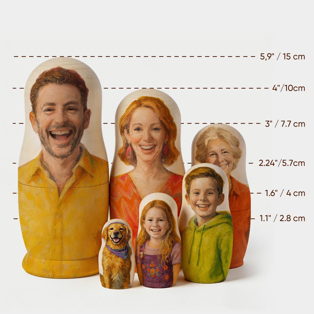 Personalized Portrait Nesting Doll Custom Photo Oil Painting Style Gift for Dad Family Matryoshka Doll Christmas Gift