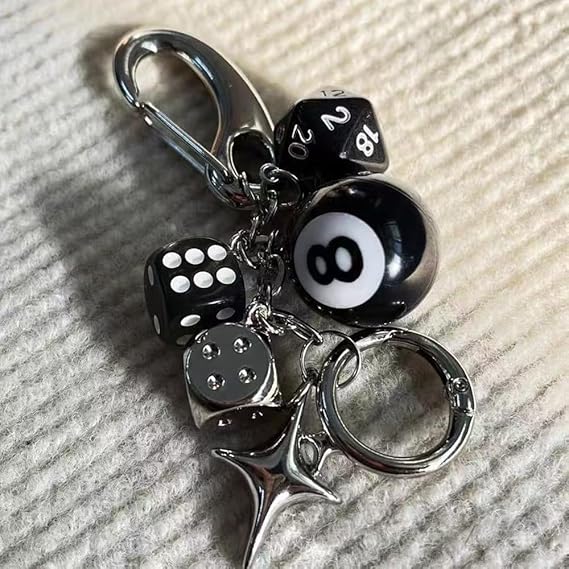 8 Ball Keychain Star Dice Billiards Keychain Lucky Magic 8 Ball Keychain Bag backpack Purse Charm