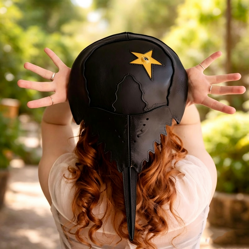 Horseshoe Crab Leather Hat Handcrafted Archive Fashion Unisex Cosplay Bonnet Avant-Garde Steampunk Helmet Cap Weird Creative Headwear