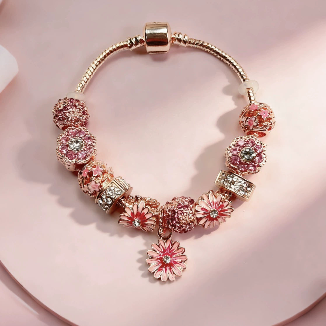 DIY Beaded Charm Bracelet for Women & Girls Cute Ocean Shell Floral Heart Pendant Beaded Bracelet Trendy Bangle Gift Jewelry