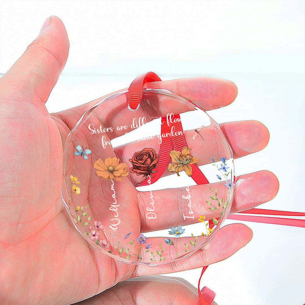 Sisters Are Different Flowers From The Same Garden - Personalized Custom Glass Ornament