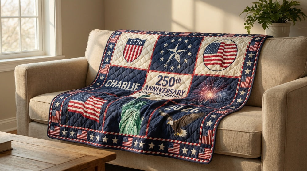 United States 250th Anniversary Quilt 1776–2026 Patriotic Gift Quilted Blanket