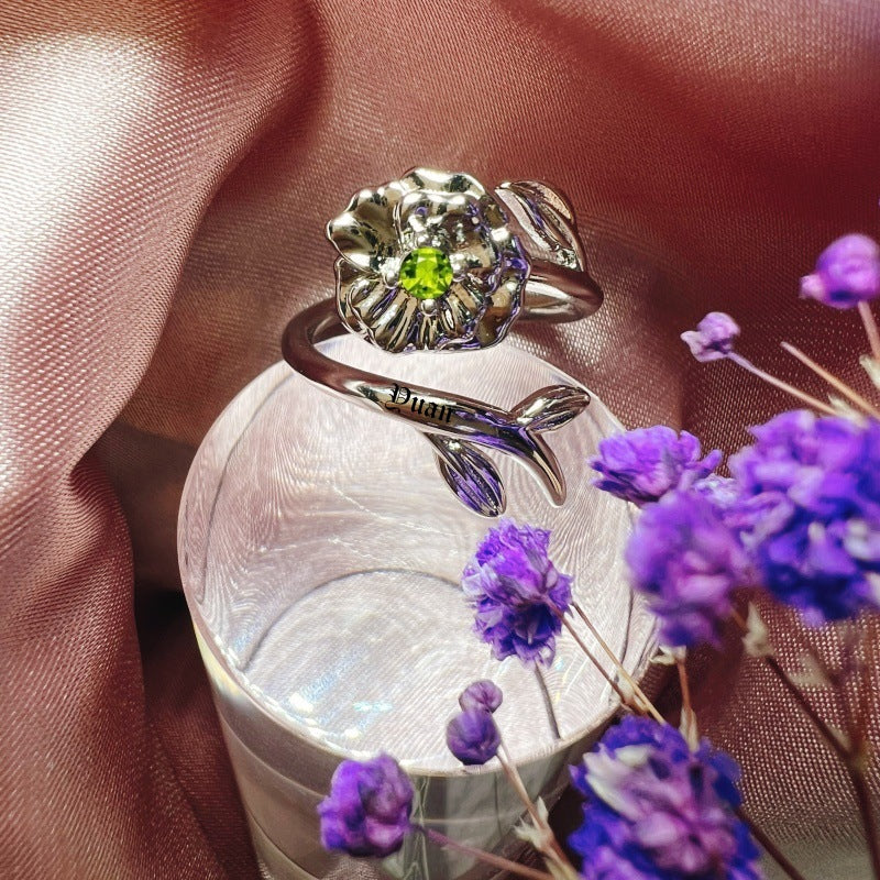 Personalized Birth Flower Fidget Spinner Ring: Anxiety Jewelry, Valentine's Day Gift, Mother's Day Gifts