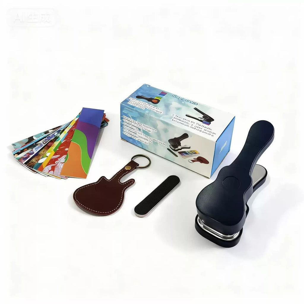 DIY Guitar Pick Punch Maker Kit Heavy-Duty Pick Cutter Tool Set with Pick Strips Leather Keyring Holder & File Unique Musical Gift for Guitarists