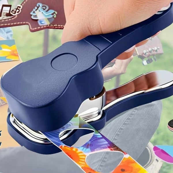 DIY Guitar Pick Punch Maker Kit Heavy-Duty Pick Cutter Tool Set with Pick Strips Leather Keyring Holder & File Unique Musical Gift for Guitarists