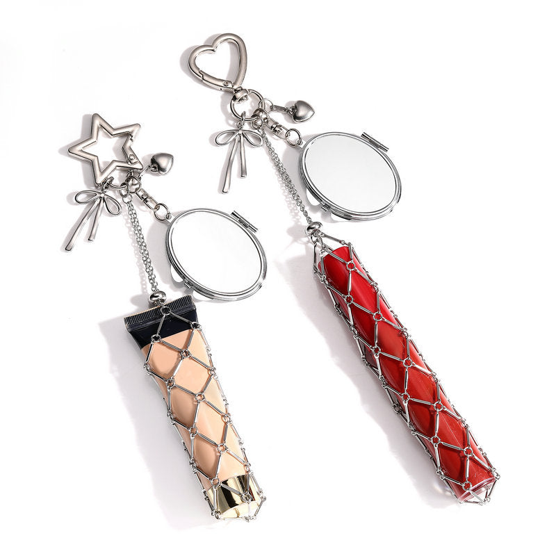 Personalized Lipstick Keychain with Mirror: Stainless Steel Makeup Bag Charm Valentine's Day Gifts