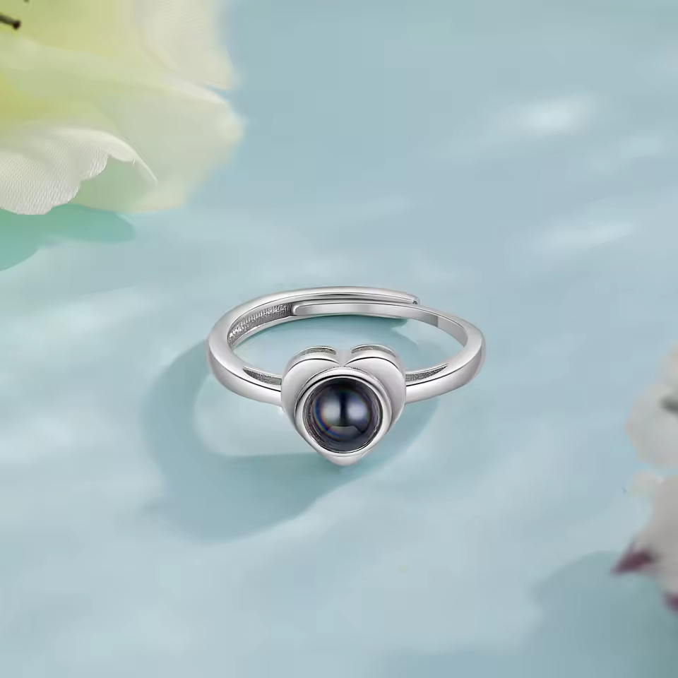 Personalized Photo Projection Ring Custom Picutre Inside Heart Rings for Women Birthday Gift for Her Wedding Bridesmaid Gifts
