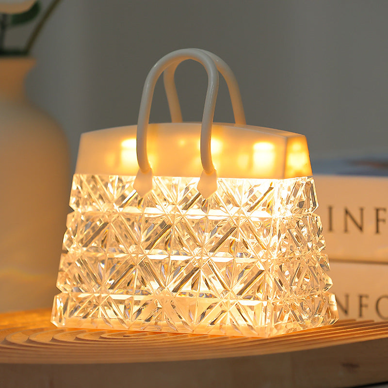 Night Light Crystal Handbag Lamp Luxury Bedside Ambient Light LED Purse Lamp Novelty Desktop Ornament Romantic Birthday Gift for Women